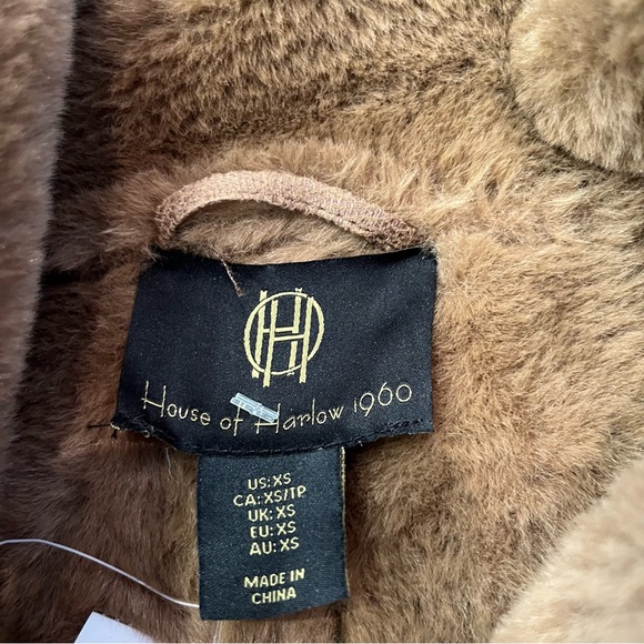 NWOT House of Harlow 1960 x Revolve Brown Leather Shearling Jacket Aviator XS - Picture 6 of 7